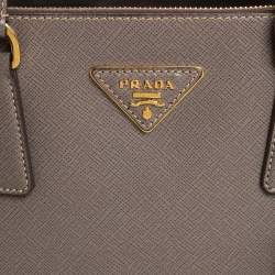 Pre Owned Prada Grey Saffiano Lux Leather Large Double Zip Tote