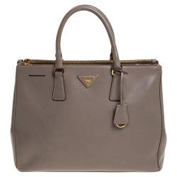 Pre Owned Prada Grey Saffiano Lux Leather Large Double Zip Tote