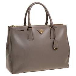 Pre Owned Prada Grey Saffiano Lux Leather Large Double Zip Tote