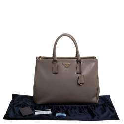 Pre Owned Prada Grey Saffiano Lux Leather Large Double Zip Tote