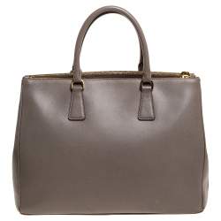 Pre Owned Prada Grey Saffiano Lux Leather Large Double Zip Tote