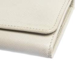 Pre Owned Prada Cream Saffiano Lux Leather Continental Flap Wallet