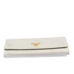 Pre Owned Prada Cream Saffiano Lux Leather Continental Flap Wallet