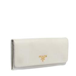 Pre Owned Prada Cream Saffiano Lux Leather Continental Flap Wallet