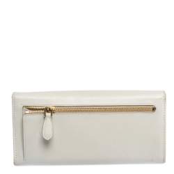 Pre Owned Prada Cream Saffiano Lux Leather Continental Flap Wallet