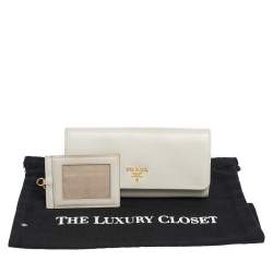 Pre Owned Prada Cream Saffiano Lux Leather Continental Flap Wallet
