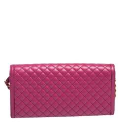 Pre Owned Prada Fuchsia Quilted Leather Wallet on Chain