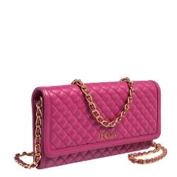 Pre Owned Prada Fuchsia Quilted Leather Wallet on Chain