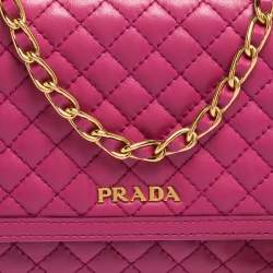 Pre Owned Prada Fuchsia Quilted Leather Wallet on Chain