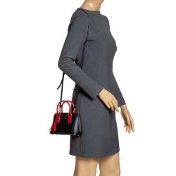 Pre Owned Prada Black/Red Saffiano Lux Leather and Croc Mini Promenade Crossbody Bag