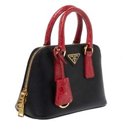 Pre Owned Prada Black/Red Saffiano Lux Leather and Croc Mini Promenade Crossbody Bag