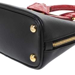 Pre Owned Prada Black/Red Saffiano Lux Leather and Croc Mini Promenade Crossbody Bag