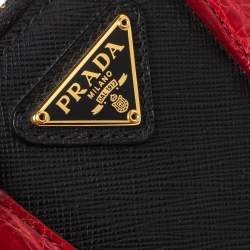 Pre Owned Prada Black/Red Saffiano Lux Leather and Croc Mini Promenade Crossbody Bag
