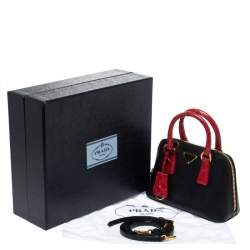 Pre Owned Prada Black/Red Saffiano Lux Leather and Croc Mini Promenade Crossbody Bag