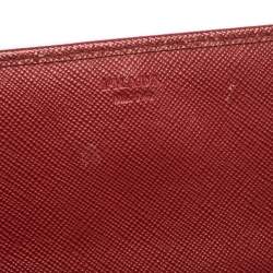 Pre Owned Prada Red Saffiano Lux Leather Wallet on Chain