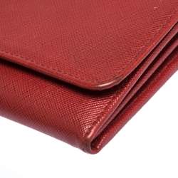 Pre Owned Prada Red Saffiano Lux Leather Wallet on Chain