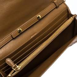 Pre Owned Prada Coffee Brown Quilted Leather Flap Wallet on Chain