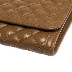 Pre Owned Prada Coffee Brown Quilted Leather Flap Wallet on Chain