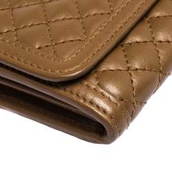 Pre Owned Prada Coffee Brown Quilted Leather Flap Wallet on Chain