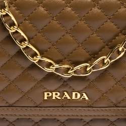 Pre Owned Prada Coffee Brown Quilted Leather Flap Wallet on Chain