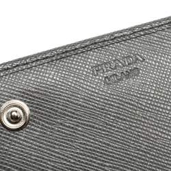 Pre Owned Prada Grey Saffiano Lux Leather Flap Continental Wallet