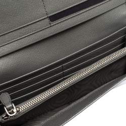 Pre Owned Prada Grey Saffiano Lux Leather Flap Continental Wallet
