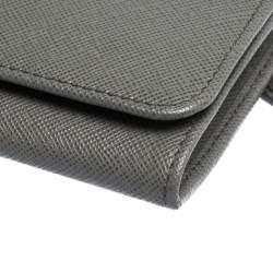 Pre Owned Prada Grey Saffiano Lux Leather Flap Continental Wallet