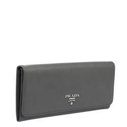 Pre Owned Prada Grey Saffiano Lux Leather Flap Continental Wallet