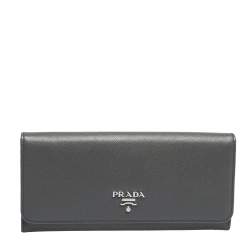 Pre Owned Prada Grey Saffiano Lux Leather Flap Continental Wallet