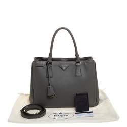 Pre Owned Prada Grey Saffiano Lux Leather Medium Double Zip Tote
