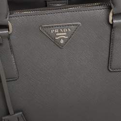 Pre Owned Prada Grey Saffiano Lux Leather Medium Double Zip Tote