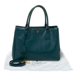 Pre Owned Prada Dark Green Saffiano Lux Leather Medium Galleria Tote
