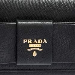 Pre Owned Prada Black Saffiano Leather Bow Continental Wallet