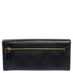 Pre Owned Prada Black Saffiano Leather Bow Continental Wallet
