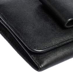 Pre Owned Prada Black Saffiano Leather Bow Continental Wallet