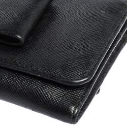 Pre Owned Prada Black Saffiano Leather Bow Continental Wallet