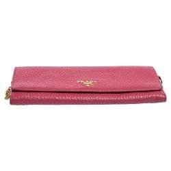 Pre Owned Prada Pink Grained Leather Wallet on Chain