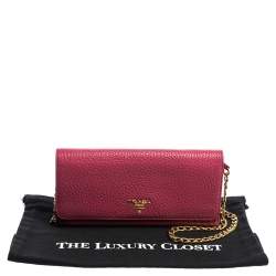 Pre Owned Prada Pink Grained Leather Wallet on Chain