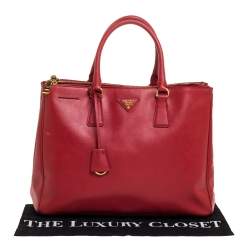 Pre Owned Prada Red Saffiano Lux Leather Large Double Zip Tote