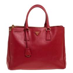 Pre Owned Prada Red Saffiano Lux Leather Large Double Zip Tote