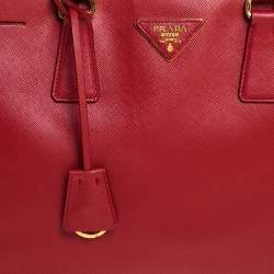 Pre Owned Prada Red Saffiano Lux Leather Large Double Zip Tote