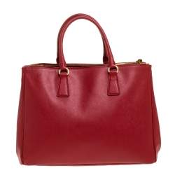 Pre Owned Prada Red Saffiano Lux Leather Large Double Zip Tote