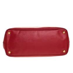 Pre Owned Prada Red Saffiano Lux Leather Large Double Zip Tote