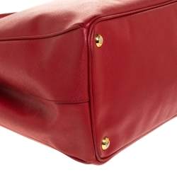 Pre Owned Prada Red Saffiano Lux Leather Large Double Zip Tote