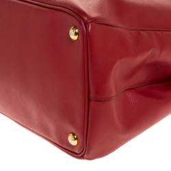 Pre Owned Prada Red Saffiano Lux Leather Large Double Zip Tote