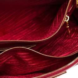 Pre Owned Prada Red Saffiano Lux Leather Large Double Zip Tote