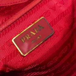 Pre Owned Prada Red Saffiano Lux Leather Large Double Zip Tote