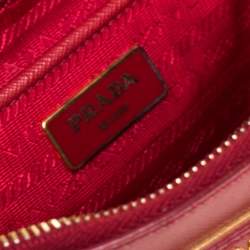 Pre Owned Prada Red Saffiano Lux Leather Large Double Zip Tote