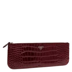 Prada Burgundy Crocodile Clutch