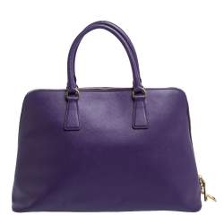 Pre Owned Prada Purple Saffiano Lux Leather Promenade Bag